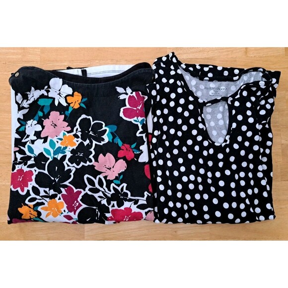 Jessica London Women’s Tops Lot of 2 Floral Black & White Polka Dots Size 26/28 - Picture 1 of 16